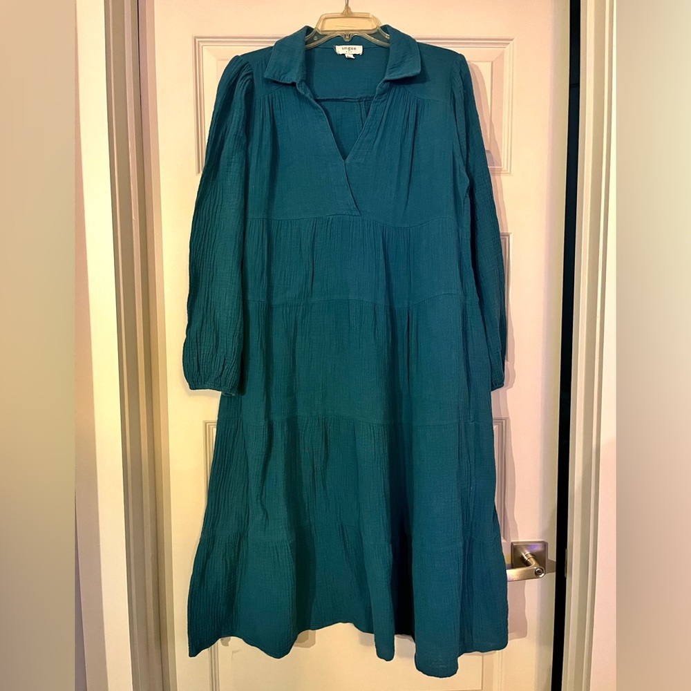 Umgee Teal Long Sleeve Gauze Maxi Dress